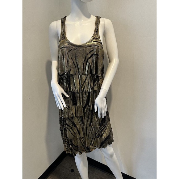 Michael Kors Dress Medium Gold Metallic Style Ruffle Mini Size S Small - Picture 15 of 16